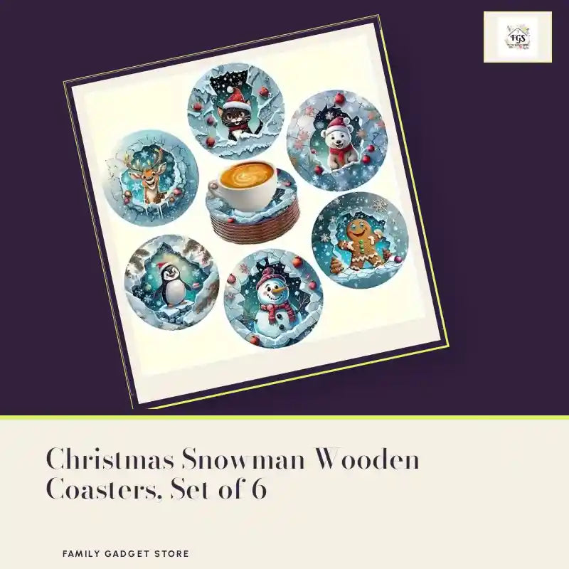 Christmas Snowman Wooden Coasters, Set of 6 by@Outfy