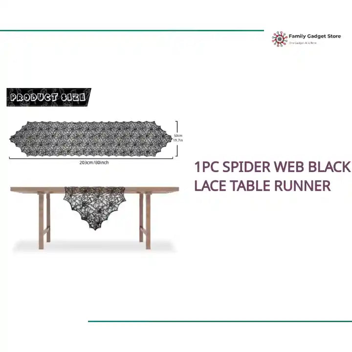 1pc Spider Web Black Lace Table Runner by@Outfy