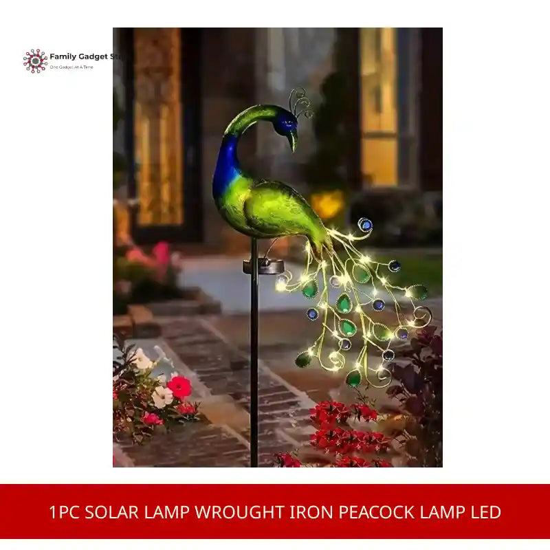 1PC Solar Lamp Wrought Iron Peacock Lamp LED by@Outfy