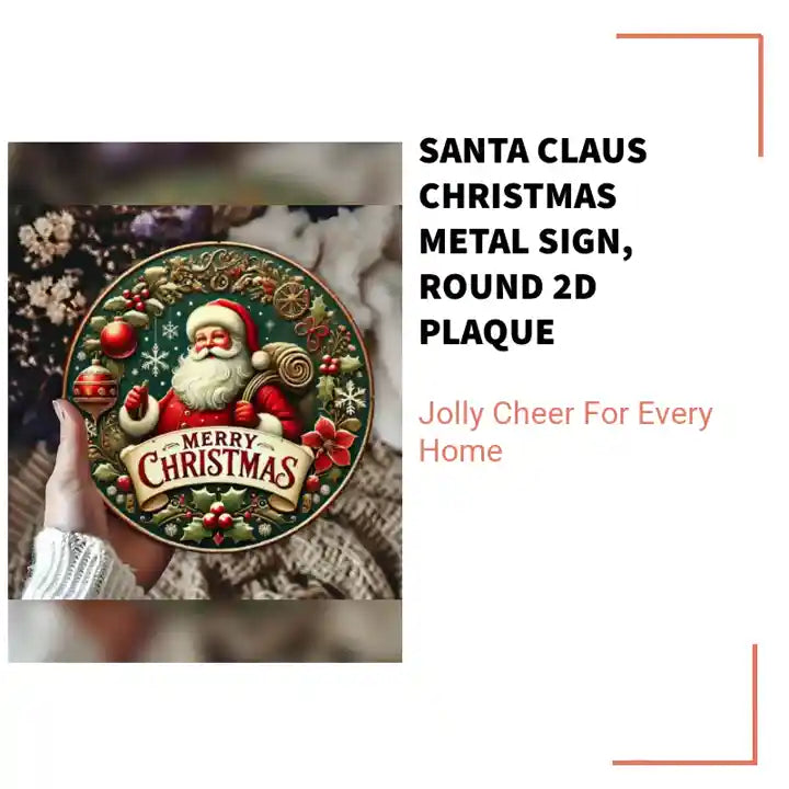 Santa Claus Christmas Metal Sign, Round 2D Plaque by@Outfy