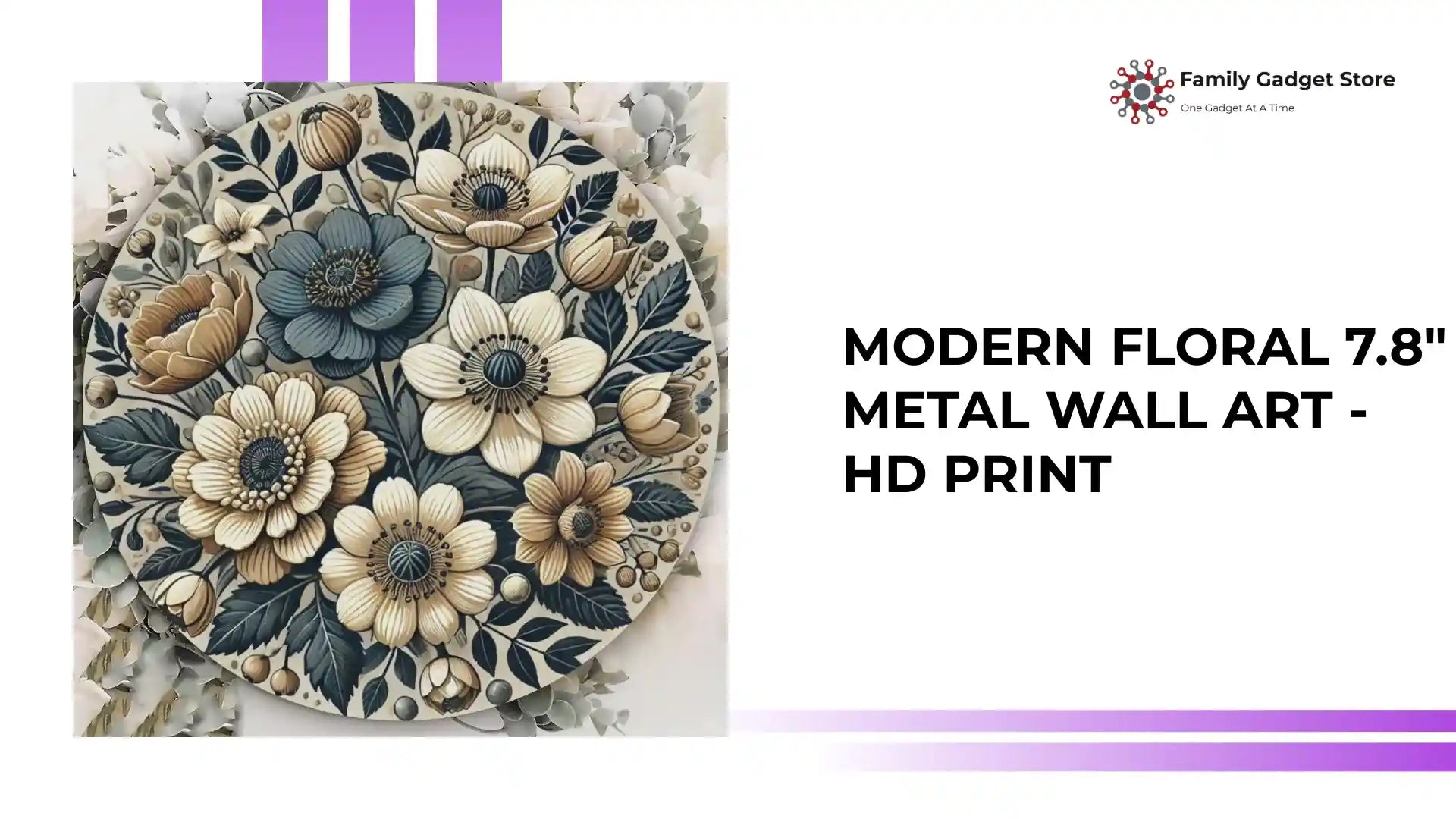 Modern Floral 7.8" Metal Wall Art - HD Print by@Outfy