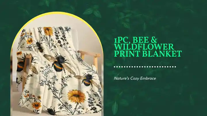 1pc, Bee & Wildflower Print Blanket by@Outfy